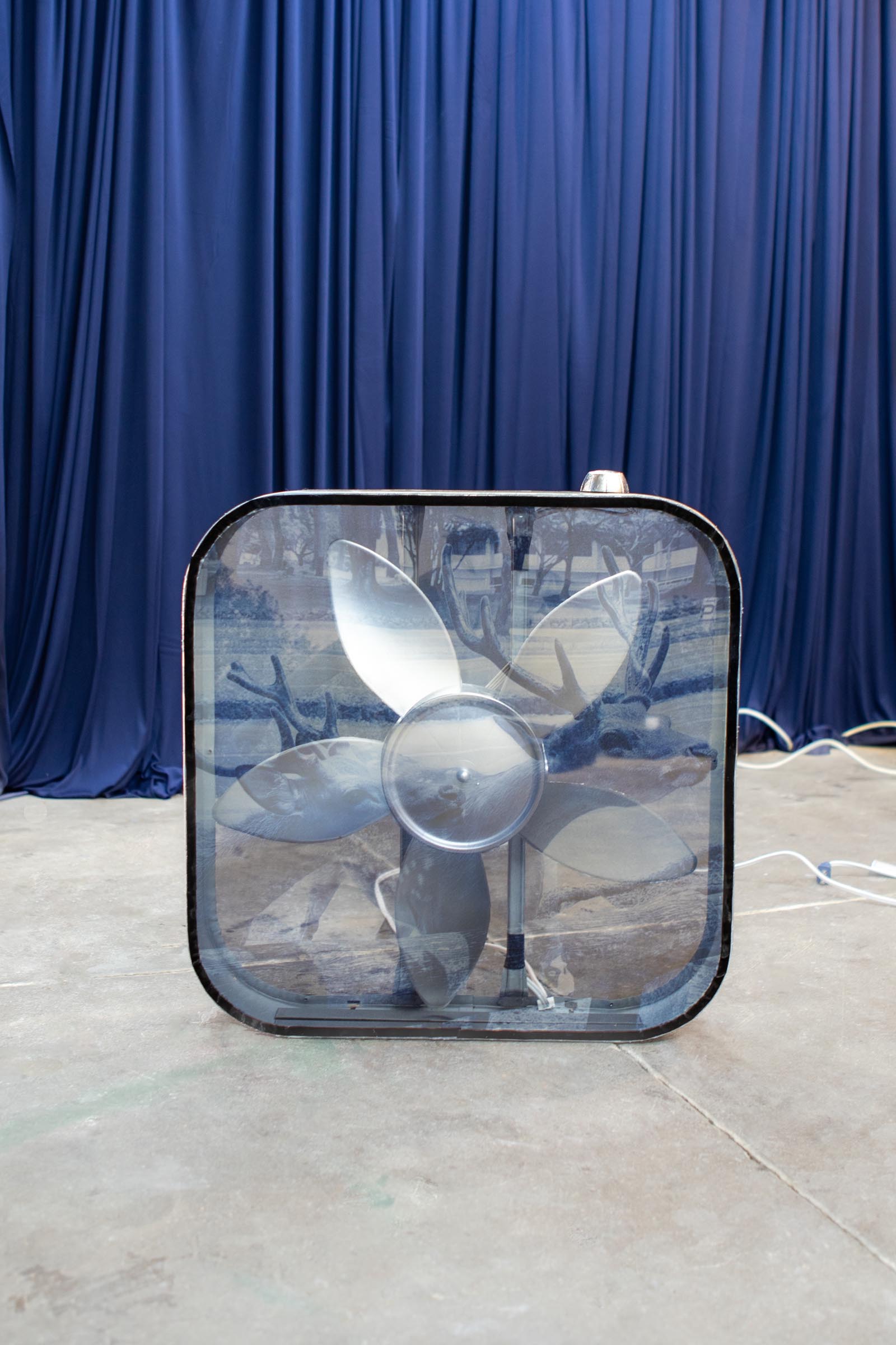 07_Deer_boxed-fan–image-on-fabric–silver–aluminum–2025-Innovate-Grant-Cameron-Coffman