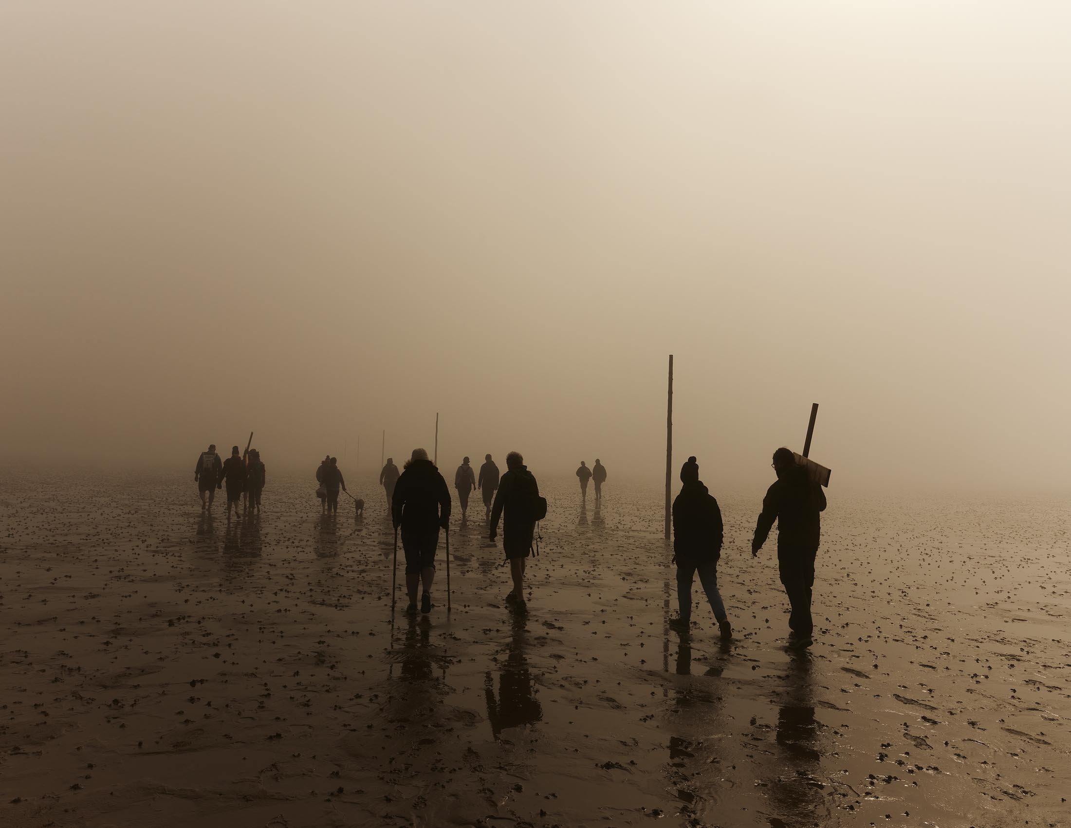 lindisfarne, pilgrims crossing the tidal sands